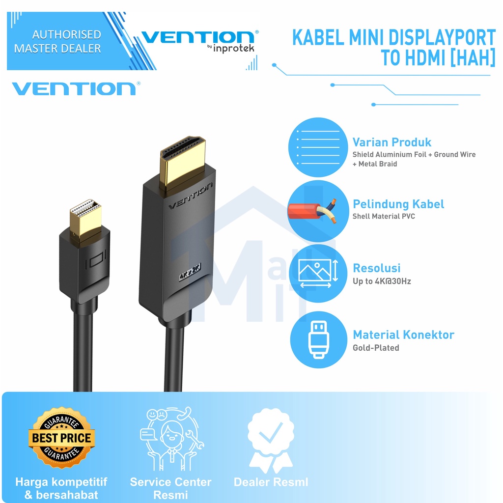 (Bisa Cod) Vention Kabel Mini DisplayPort Mini DP to HDMI 4K 30HZ HAH ORIGINAL