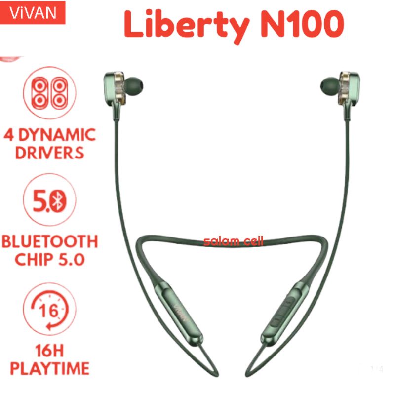 Headset Bluetooth Anti Air Vivan Liberty N100 Magnetic Bass Waterproof IPX4 Playtime 16 Jam