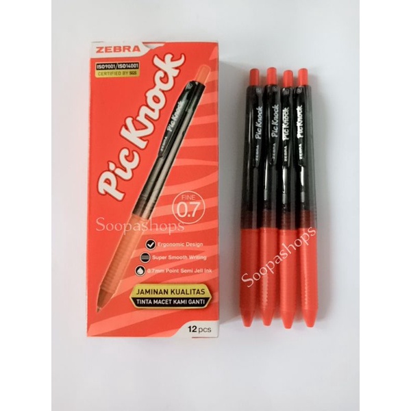 

Bolpoin Zebra Pic Knock 0,7 mm Tinta Warna Merah Harga 1 Pak/1Lusin