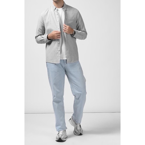 KEMEJA PREPP STUDIO EXETER WHITE BUTTON LONG SLEEVE SHIRT GREY - S