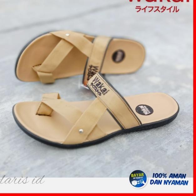 Sandal Selop pria Impor murah - Sandal keren Cowok slip on flat - Cokelat, 39
