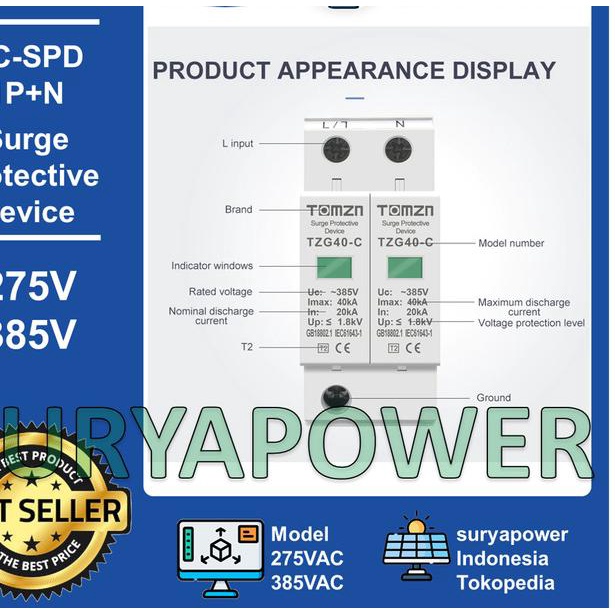 SPD AC - 1P+N - 275V 385V - SURGE PROTECTIVE DEVICE AC - TOMZN - TZG40 - 275V-10KA-KUNIN