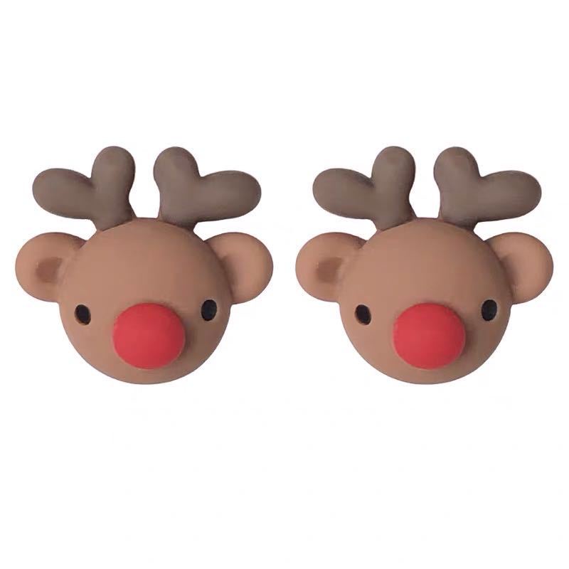 Anting Mini Desain Kartun Santa Claus Elk Snowman Bahan Resin Untuk Wanita