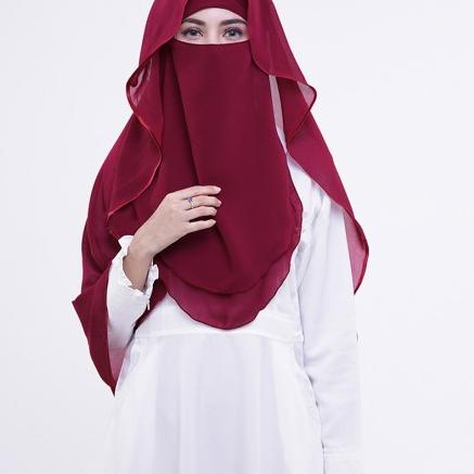 Khimar Arab bercadar / Hijab Niqob Syari Lis Praktis High Quality - Hitam
