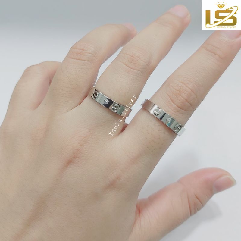 CINCIN CARTIR PERAK ASLI SILVER 925 LAPIS EMAS PUTIH MODEL CARTIR POLOS PERMATA - CINCIN PRIA WANITA