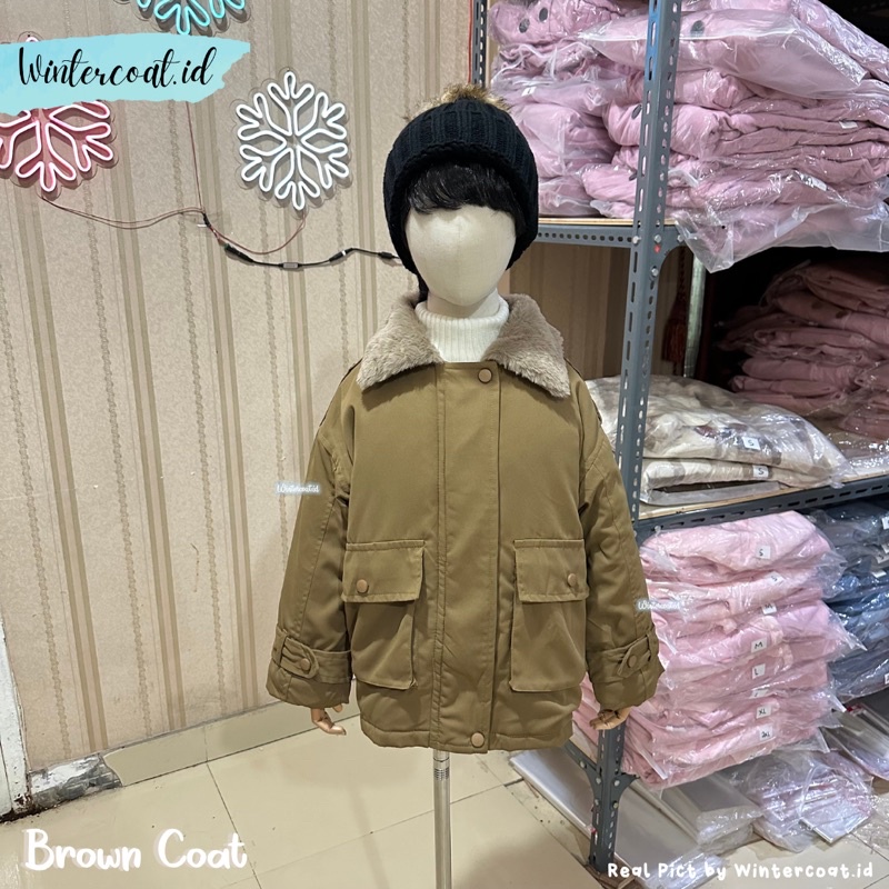 Jaket winter anak import brown coat coklat hangat gunung musim dingin bromo