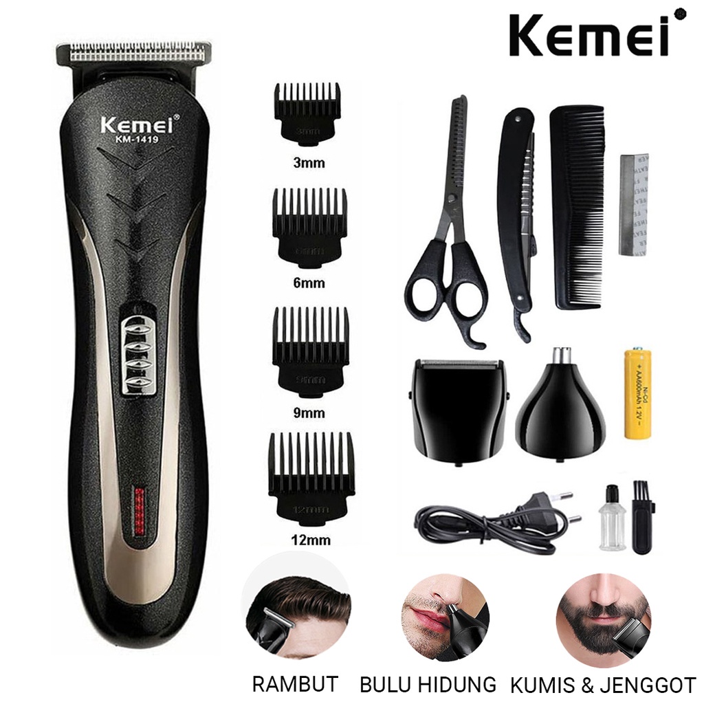 Alat Cukur Rambut KM-1419 Rechargeable 3in1 Hair Trimmer Shaver Pisau Jenggot Kumis
