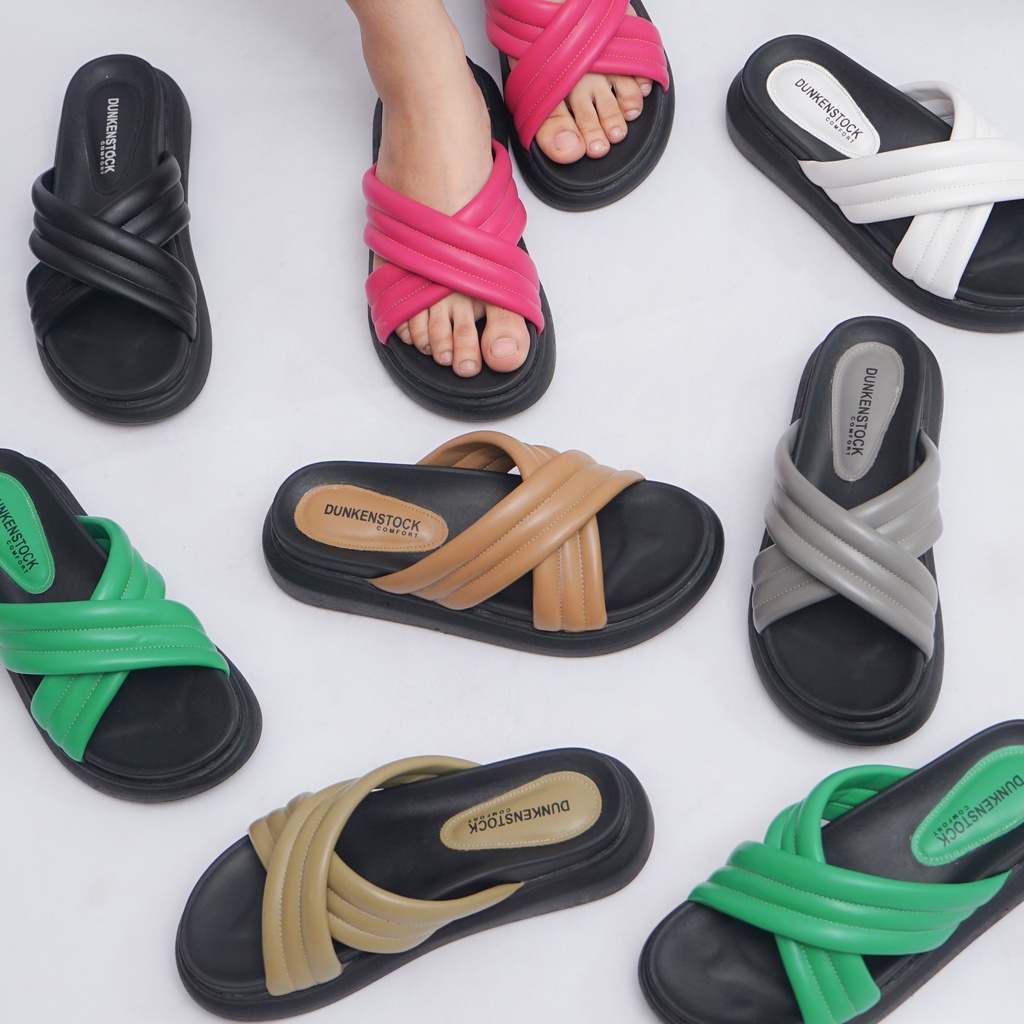 LAPEPA YUK - Dunkenstock TIGGO Sandal Wanita Silang Tinggi 5cm Size 36 - 40 Selop Tidak Licin Sendal Beleza Wedges Slop Birken Rumah Belezza 37 38 39 Warna Black Hitam Belleza Kekinian Premium Terbaru Shoes Ori Original Mall Official Store