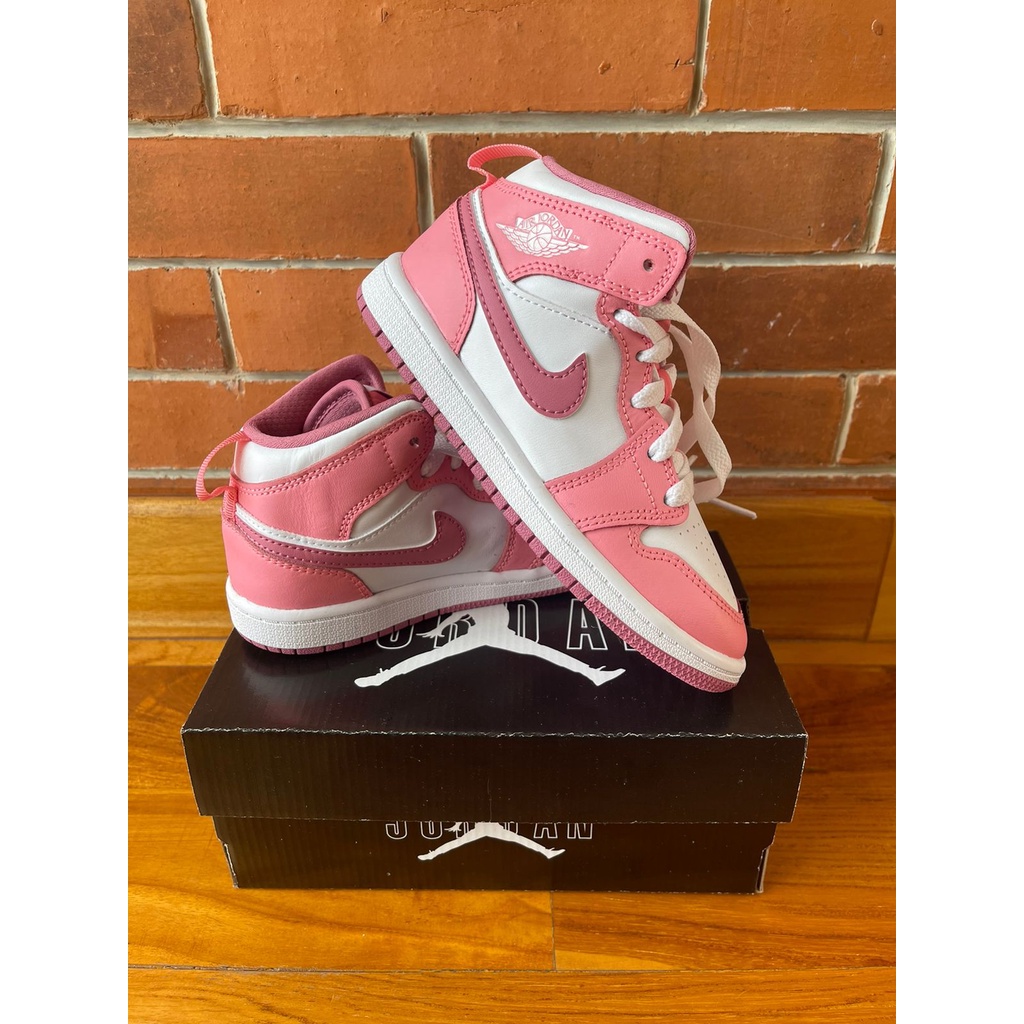 (ORIGINAL) NIKE AIR JORDAN 1 MID PINK WHITE SEPATU SNEAKERS ANAK BRANDED MURAH