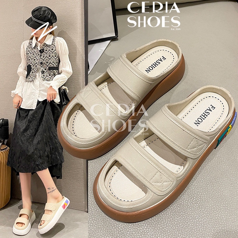 PVC Sandal Slop Wanita Strap Import Rubber Tebal 3 Cm Non-Slip Bahan Empuk Elastis 029