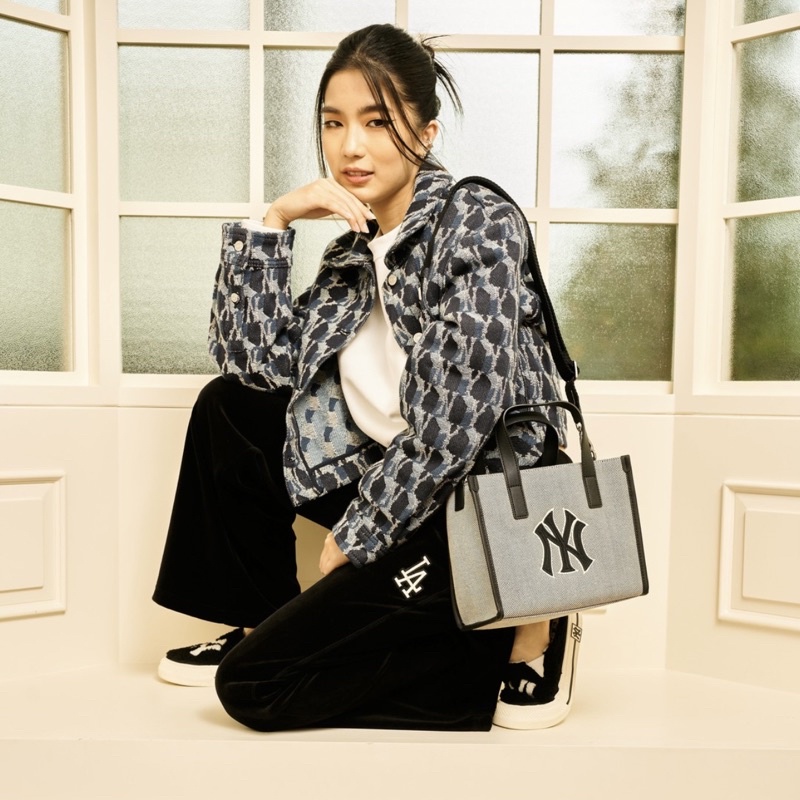 MLB NY Yankees Basic Big Logo Canvas Small Tote Bag - Tas Wanita Kuliah Kantor Original Korea Authen