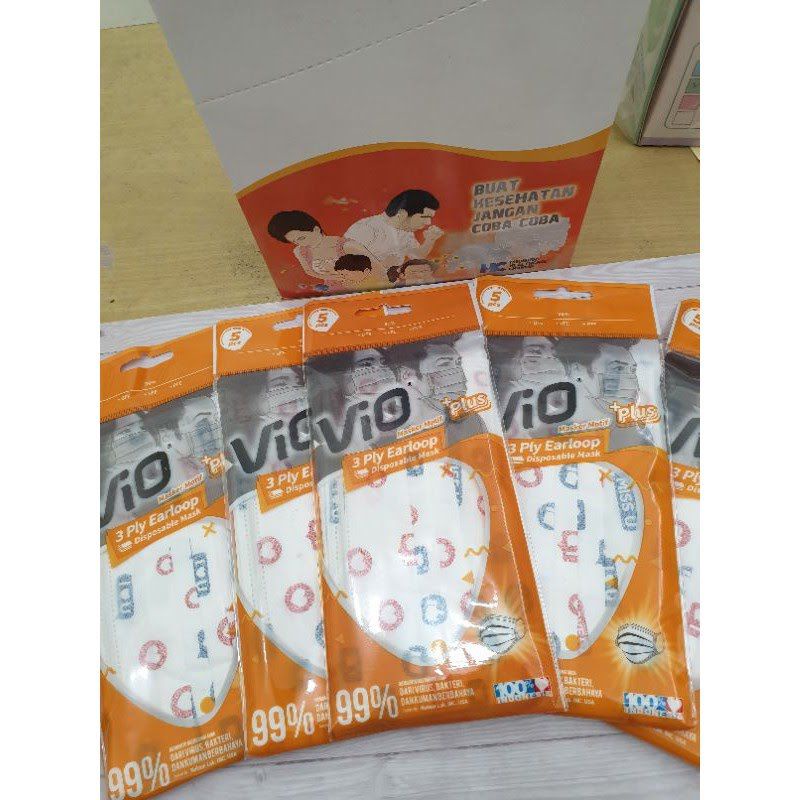 Masker Vio 99% Earloop Dewasa 3ply MOTIF isi 5pcs