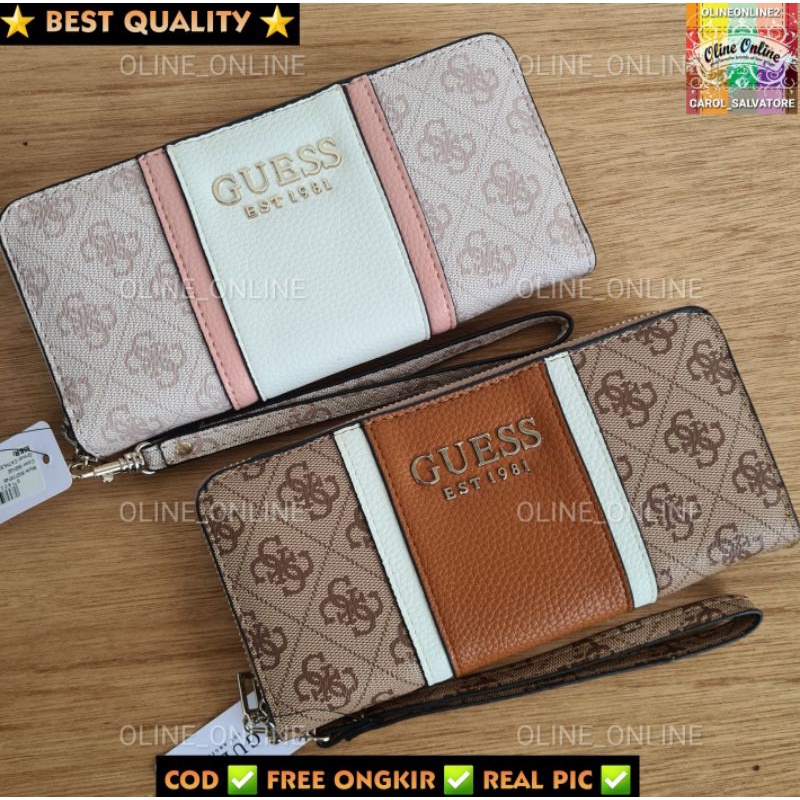 dompet wanita cathleen stripes logo 4g long wallet panjang zipper trifold gs roomy pouch