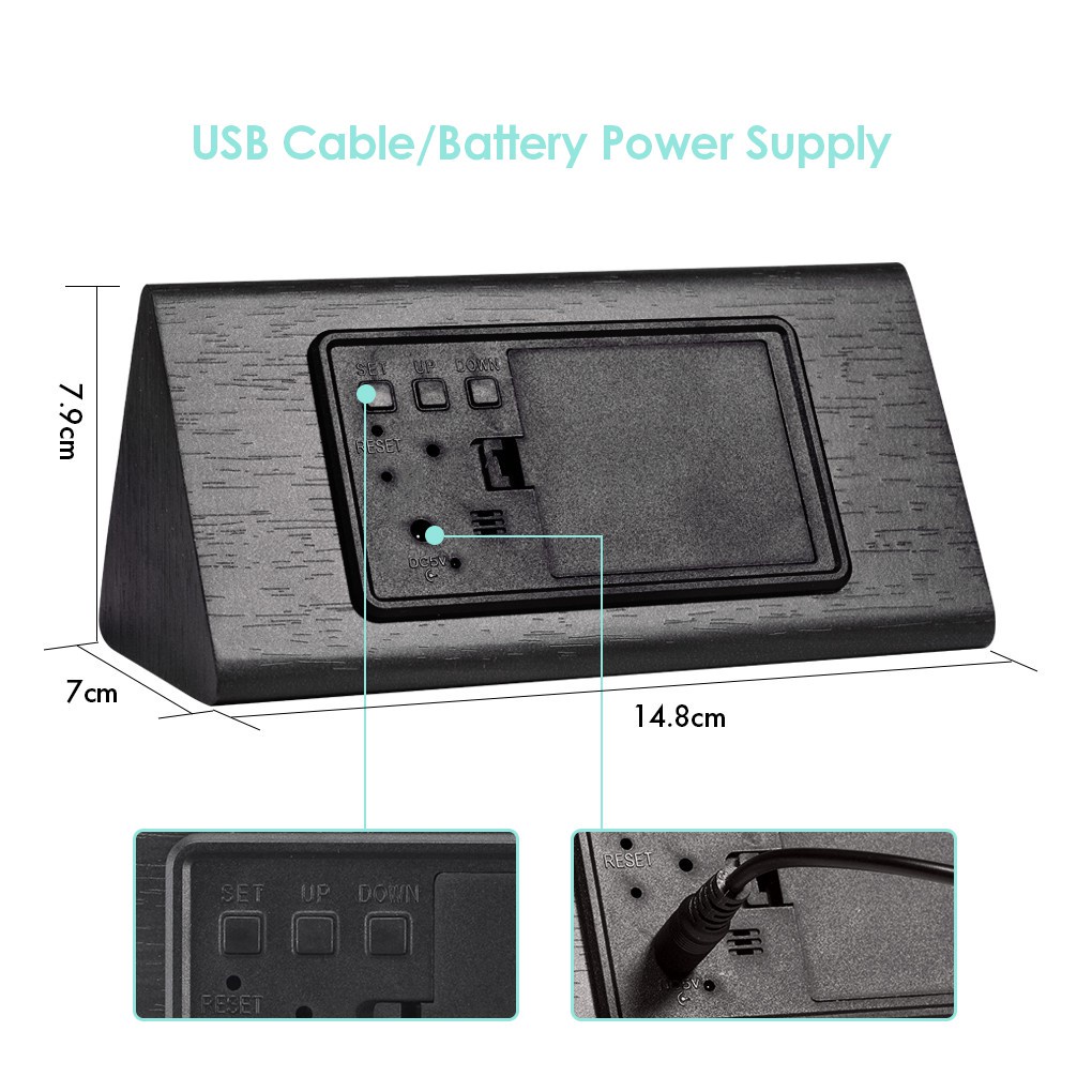 Jam Meja Digital Led Motif Kayu/ Jam Meja Kayu Alarm Temperatur Digital Triangle/ Jam Estetik + SUHU / ESTETIK JAM WEKER