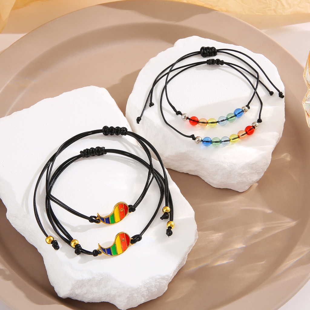 YEEZII 4pcs / set Gelang Manik-Manik Warna-Warni Pelangi Untuk Wanita