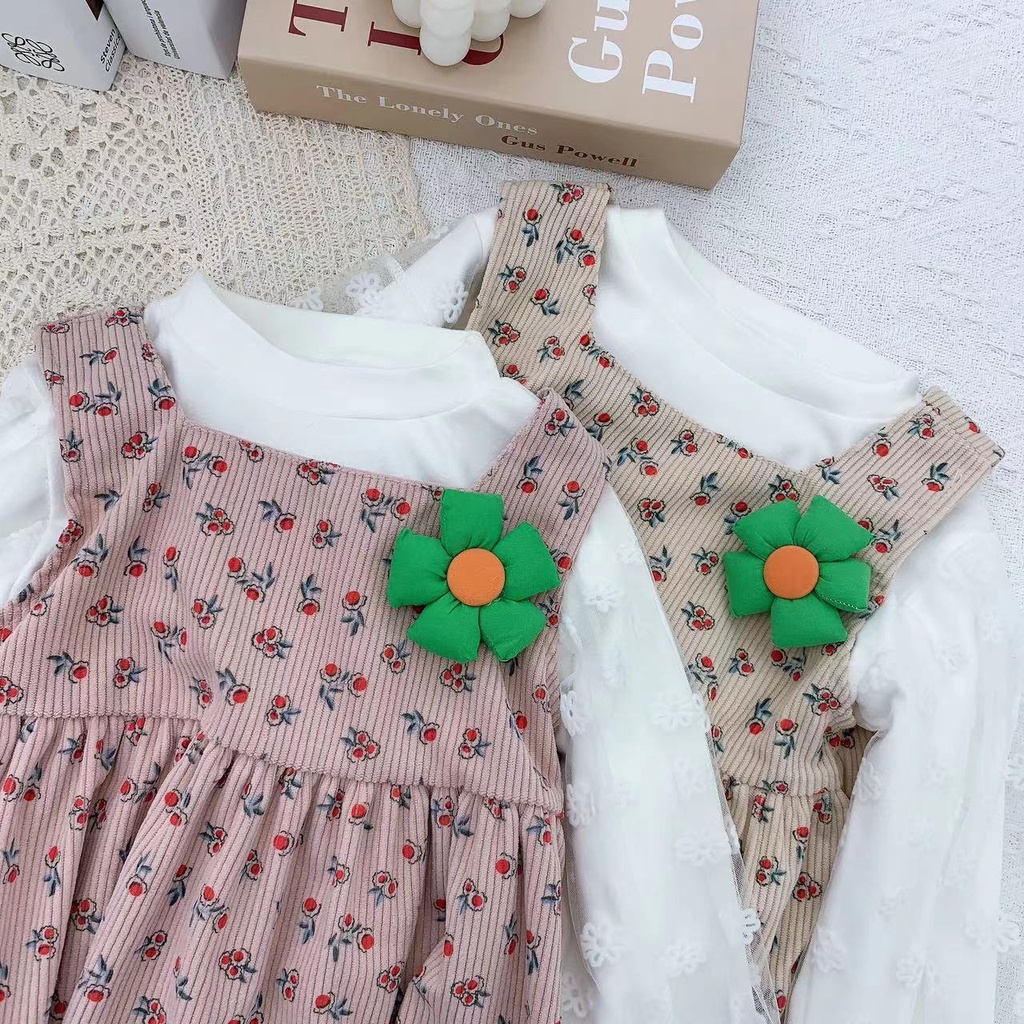 【Baru Datang】(0-4 Tahun )QZ-105 Dress Anak Cewek premium + Baju Lengan Panjang Motif Cherry TERMURAH