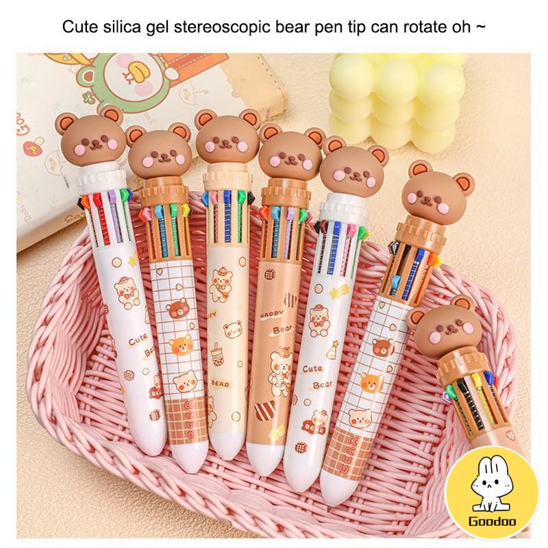 1pc Pulpen Mekanik 10 Warna Warni Rectractable Pen Color Motif Kartun Lucu Bear Grid Kotak Aesthetic Bolpoin Alat Tulis Sekolah -Doo