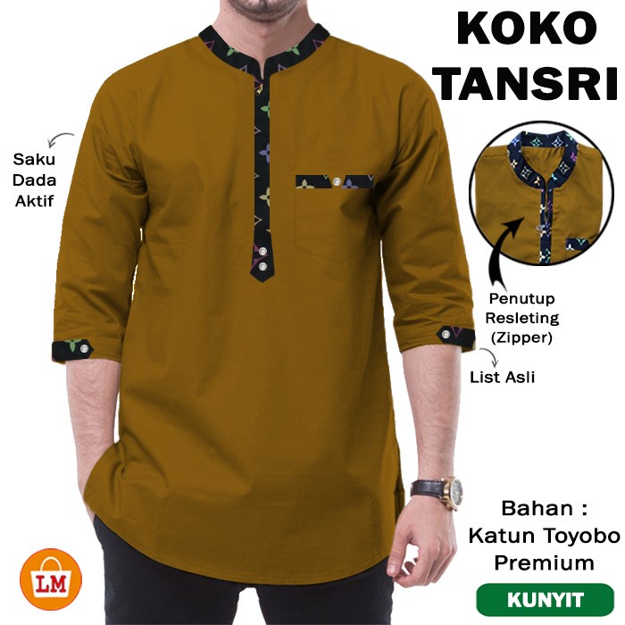 KOKO TANSRI Baju Pria Muslim Bahan Katun Toyobo Lengan 3/4 JUMBO Size M-2XL LMS 29757