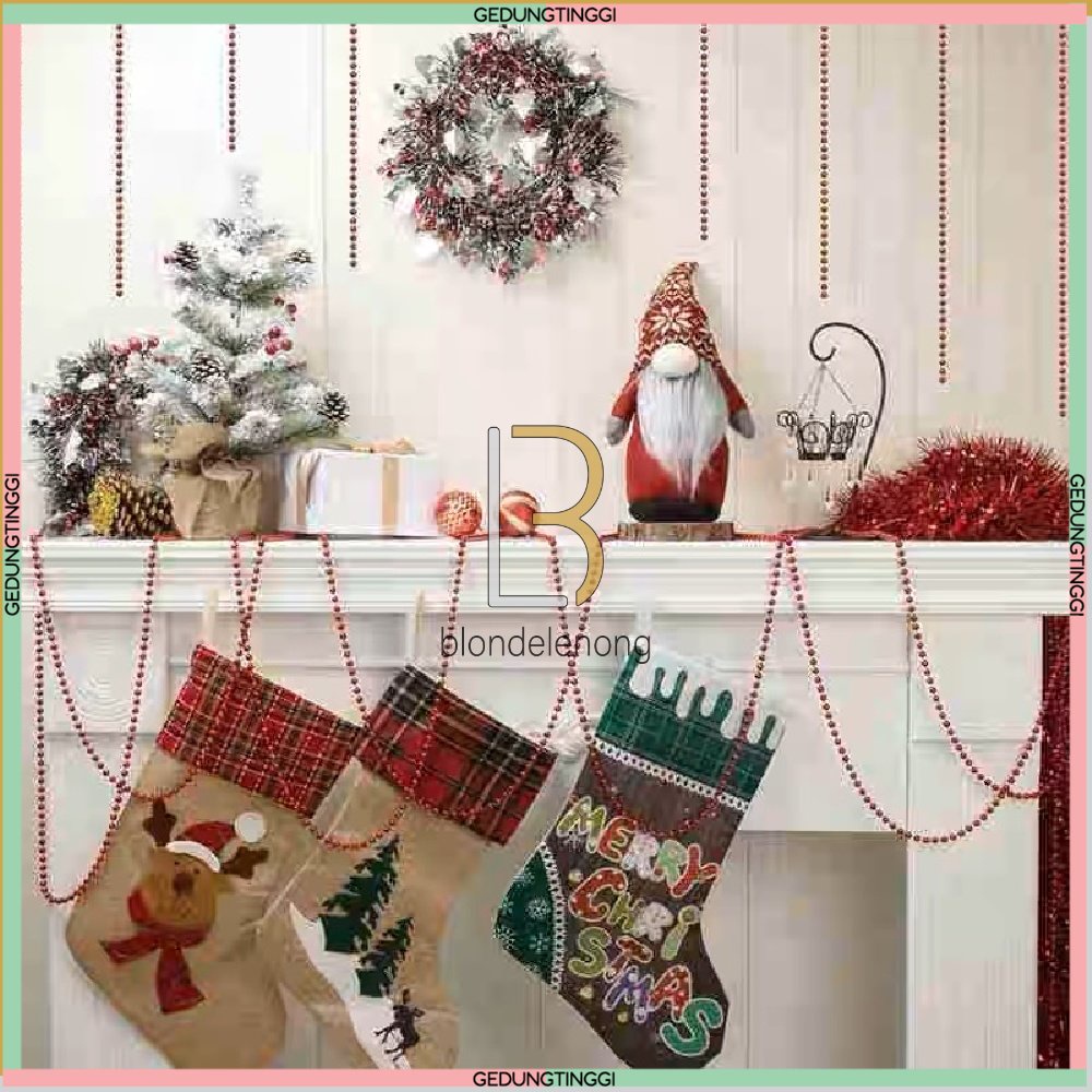 Dekorasi Rantai Rante Hias Gantungan Aksesoris Aksesories Asesoris Accessories Hiasan Ornamen Ornament Slinger Bola Gantung Parcel Parsel Hampers Dekor Decor Tinsel Emas Rose Gold Silver Perak Merah Lilit Pohon Natal Set Jumbo Besar 6mm 10 5 Meter Murah