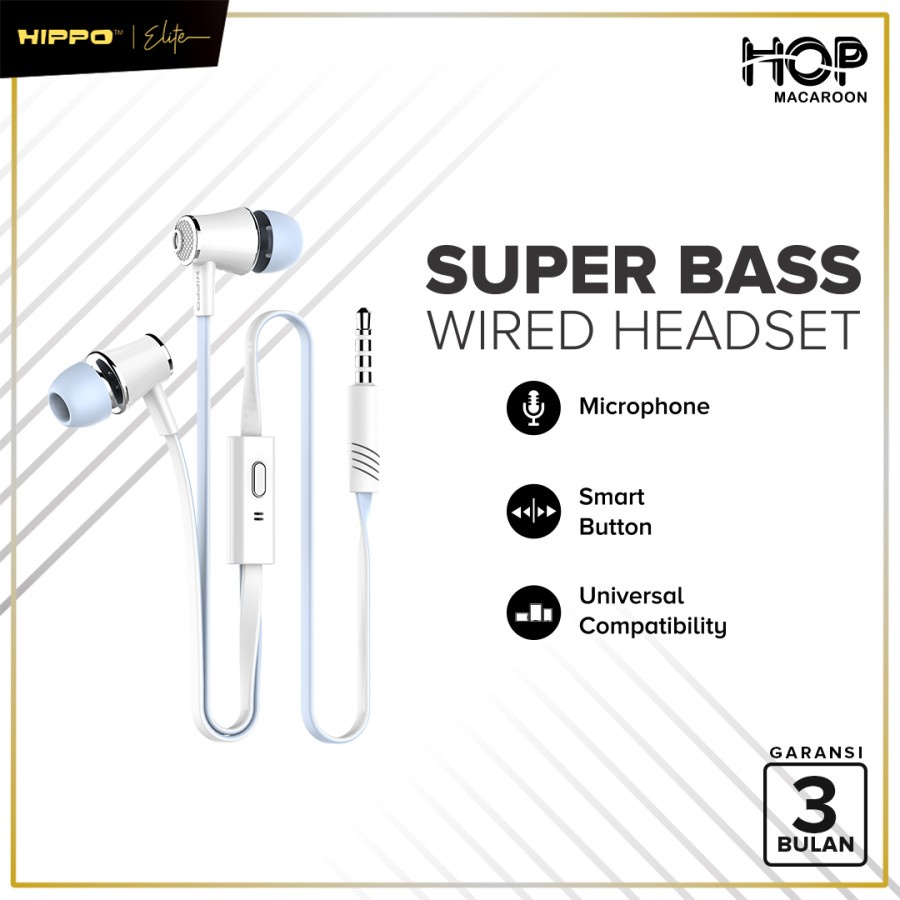 Headset HIPPO HOP Macaroon Handsfree Earphone Jack 3.5mm SATUAN-ECER