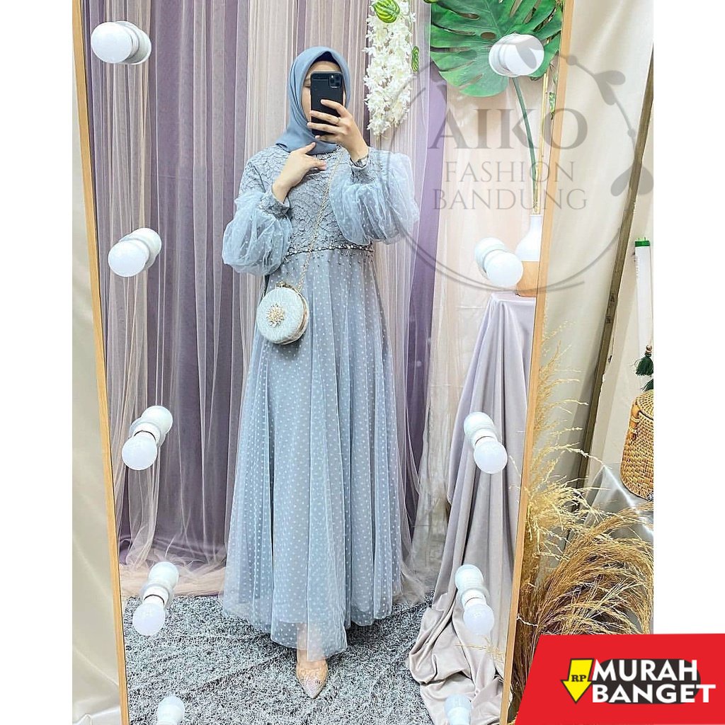 model gamis kombinasi polos terbaru 2022 Kamila Dress Brukat Tille Gamis Muslim Dress Murah Gamis Syari