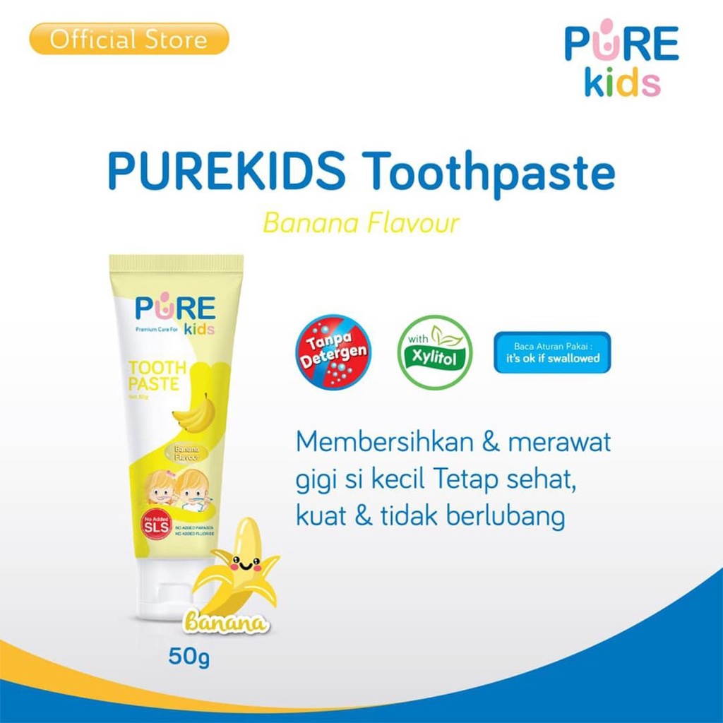 ❤ZJ❤ PURE Kids Baby Toothpaste / Pasta Gigi Bayi dan Anak PUREKids Baby Rasa Jeruk, Pisang, dan Strawberry 50g
