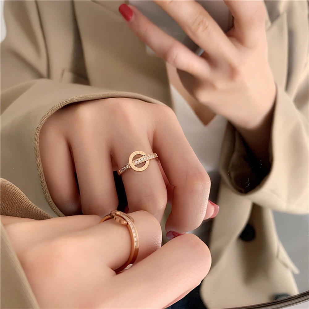 Gaya Vintage Angka Romawi Rose Gold plated S925 Sterling Silver Zircon Elegan Wanita Fashion Perhiasan Pernikahan Pertunangan Rings