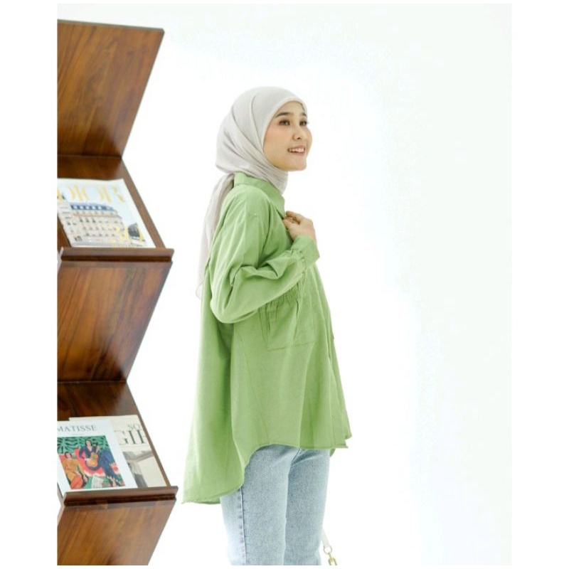 Kalisa Shirt Linen - Kemeja Linen Pocket - Atasan Baju Wanita - Oversized Shirt Linen - Jumbo Ld120