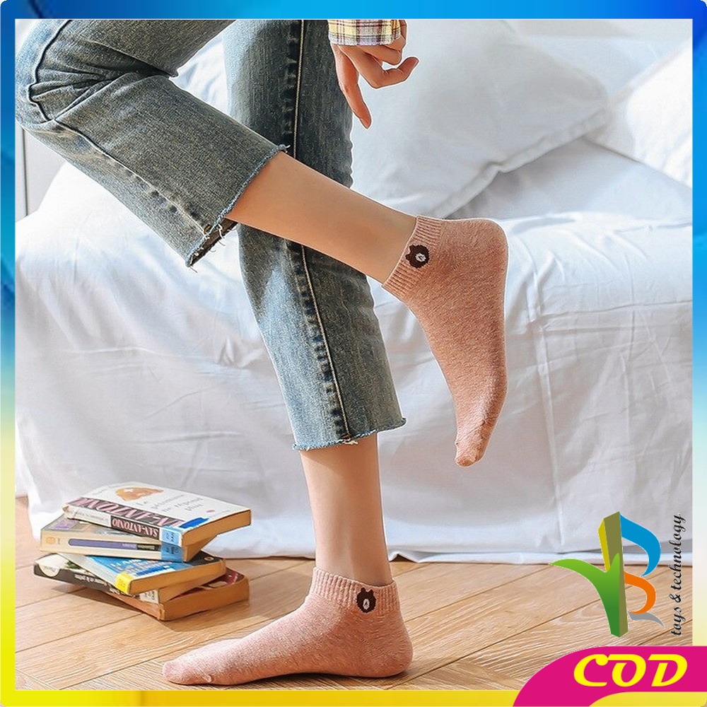 RB-P32-33 Kaos Kaki Dewasa Pendek Kaus Kaki Wanita Pria Motif Brown / Kaos Kaki Ankle Korea Daisy