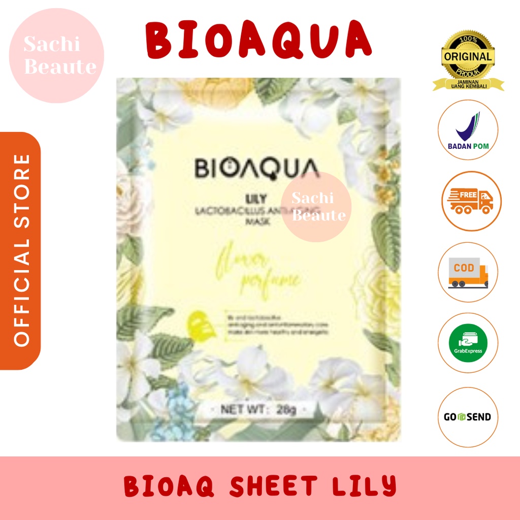 BIOAQUA Bio Aqua Sheet Mask Masker Wajah Flowers Series 28g Hydrating Essence Face Mask Brightening dan Anti Acne - Lily