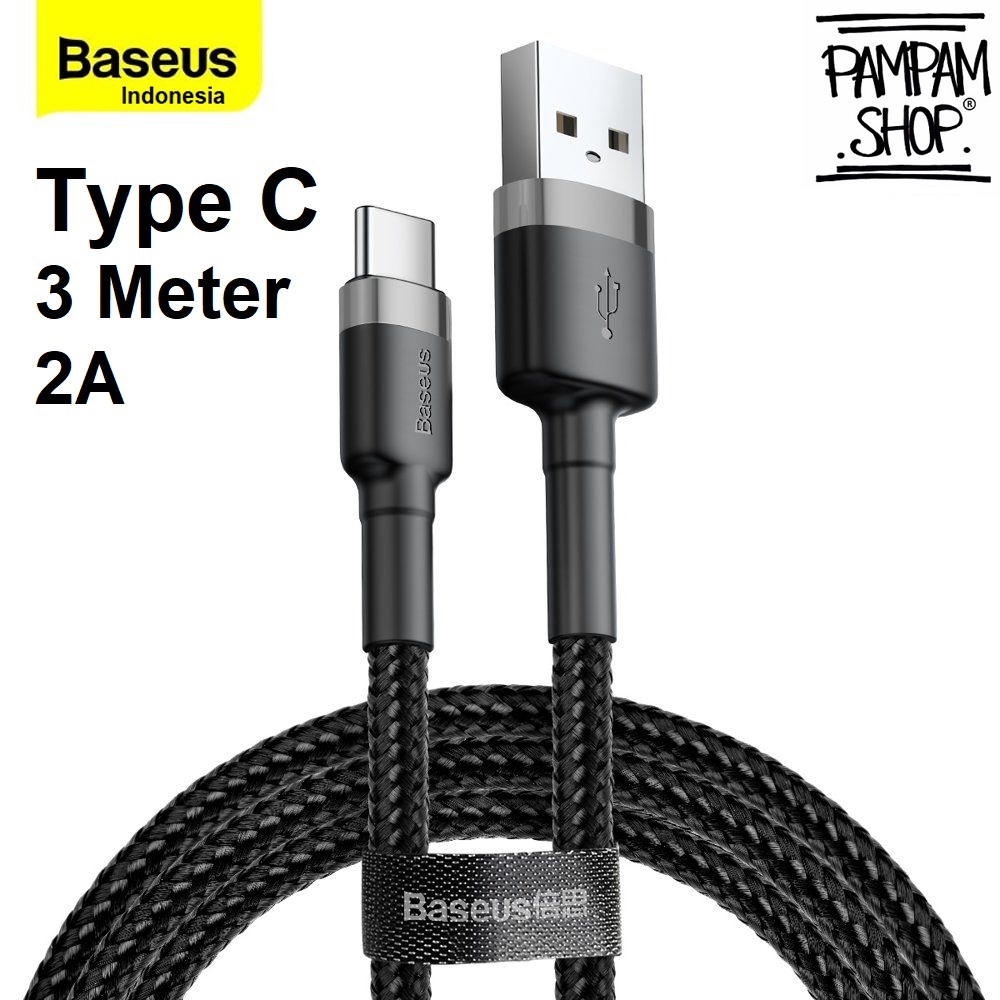 Baseus Original Kabel Data Cafule USB Type C 2A 3M 3 Meter Tipe C Cable Charger Casan Ori