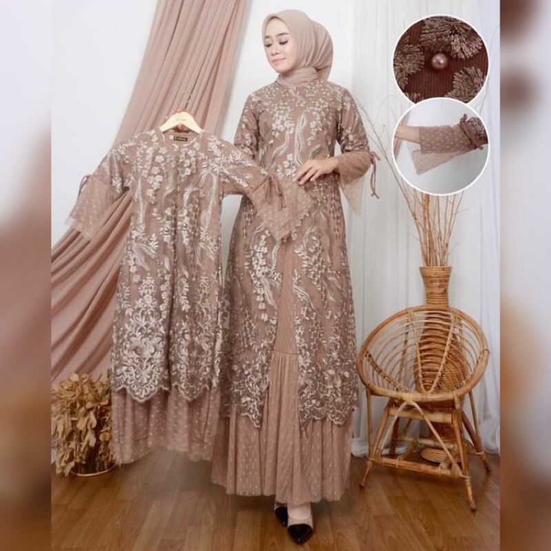 Meyhira outer dress / Dress satin / Gamis lengan balon / Dress wisuda / Dress bridesmaid / Dress kon