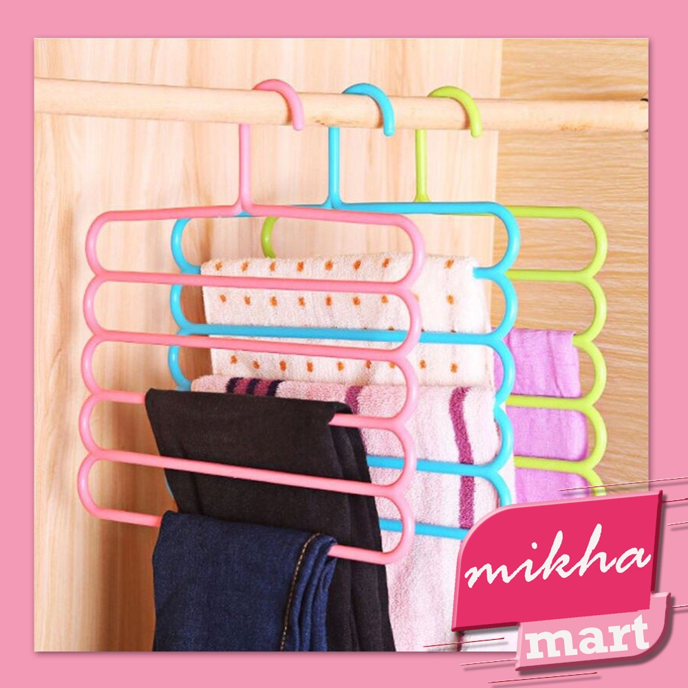 HANGER SUSUN 5 Gantungan Pakaian / Magic Hanger Baju Celana Jilbab Handuk 5 Tingkat - MIKHAMART