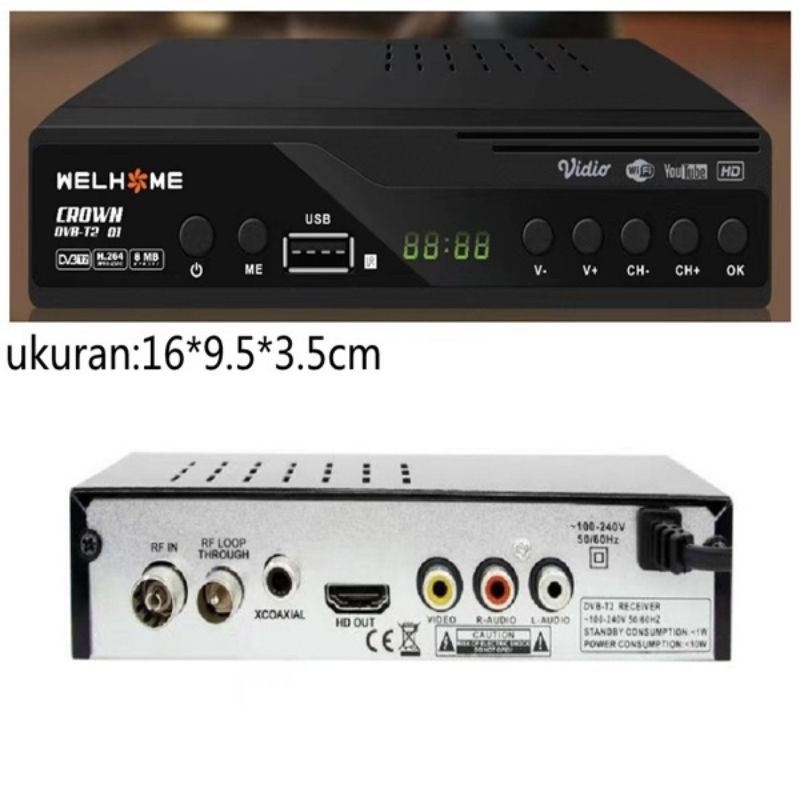 Set TopBox Tv Digital Welhome DVB T2 EWS UHF HD set / tv analog ke digital / set topbox tv digital untuk tv tabung dan Smart TV / stb tv digital murah / set box tv digital murah / set box tv digital