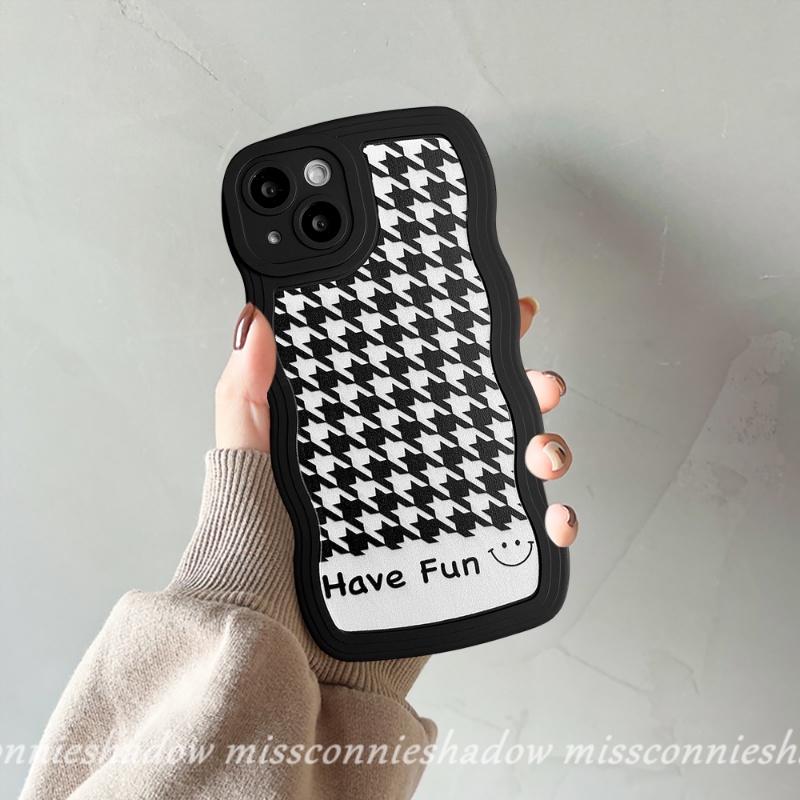 Soft Case TPU Hitam Desain Houndstooth Untuk iPhone 6 6s 7 8 Plus 11 Pro Max XR 12 13 14 Pro Max 14 Plus X XS Max SE 2020