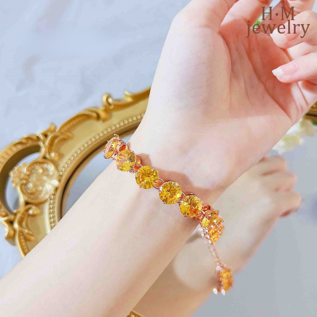 Gelang Tangan Rose Gold Hias Zircon AAA Warna Kuningpink Untuk Wanita