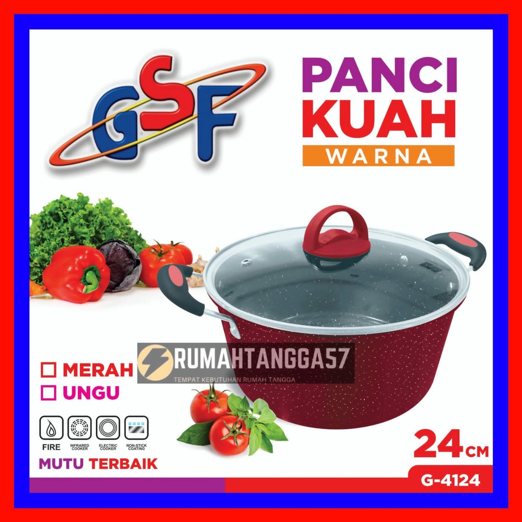 PANCI KUAH WARNA 24CM GSF G-4124 / PANCI KUWAH WARNA 24CM GSF G-4124 / PANCI TUTUP KACA 24CM GSF G-4