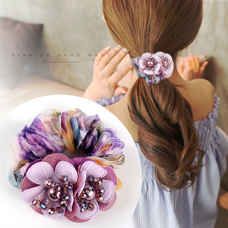 Caliloops Scrunchies Ikat Rambut Dewasa Bunga Besar Korea Naina