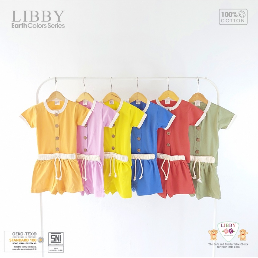 LIBBY EARTH SERIES ROCCO SET BUTTON UP SHIRT AND RIB SHORT PANT ROCCO BAJU PENDEK CELANA PENDEK SETELAN BAJU ANAK  UNISEX 0 - 2 TAHUN