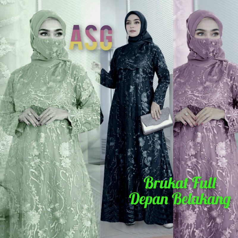 [TERMURAH ] `Baru` Gamis Soraya Dress Brukat Full Remaja Dewasa Wanita Fashion Pesta Kondangan Jumbo