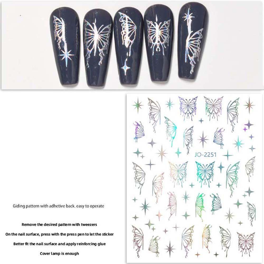 Mxbeauty Stiker Kuku Motif Kupu-Kupu Hollow Warna Hitam / Putih Untuk Dekorasi Nail Art / Manicure Wanita Butterfly