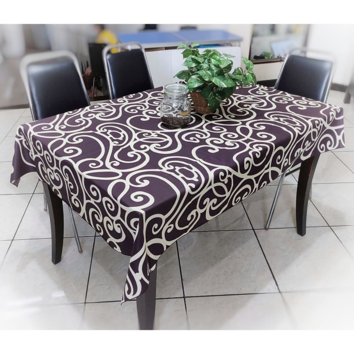 Taplak meja makan kotak kain katun tebal 4 kursi renda / rempel / moti