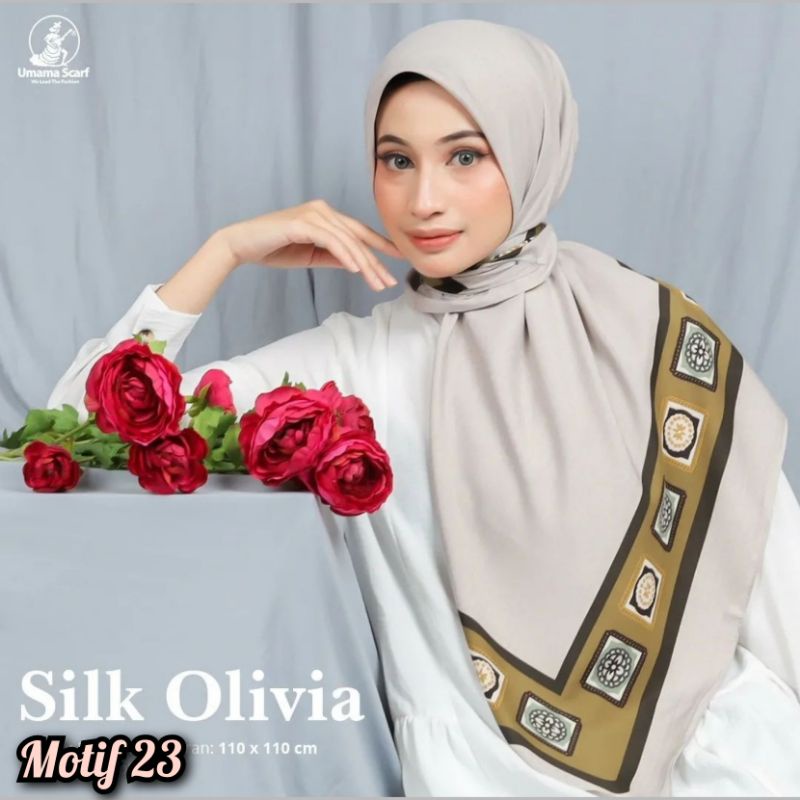Jilbab Umama Silk Olivia PREMIUM Motif Modern Kerudung Segi Empat