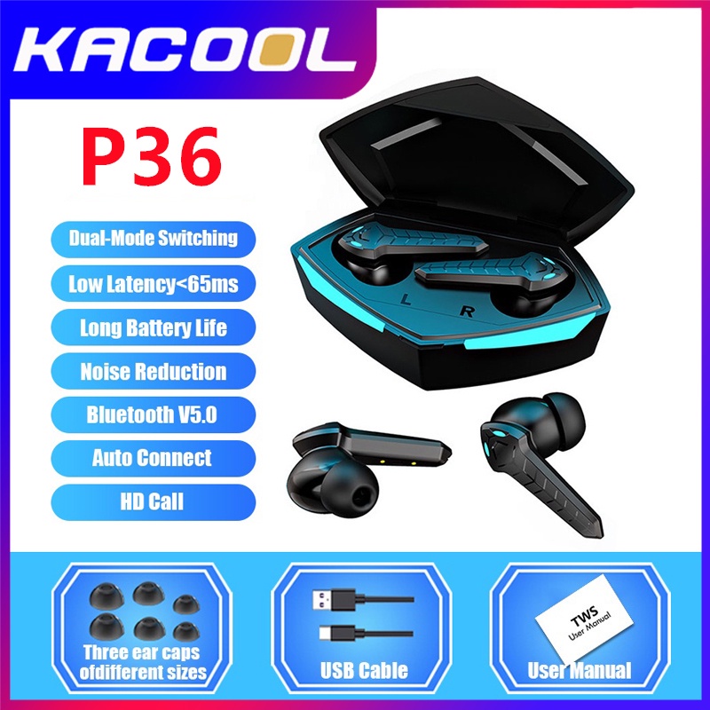 Headset Bluetooth PC Gaming TWS P36 No Delay Gamer Earphone Full Bass Stereo Handsfree Latensi Rendah Dengan Mikrofon