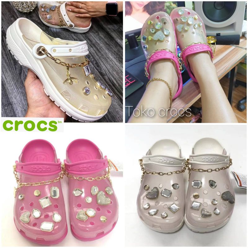 Crocs Classic Translucent Jibbitz Diamond / Sandal Crocs Translucent / Sandal Crocs wanita