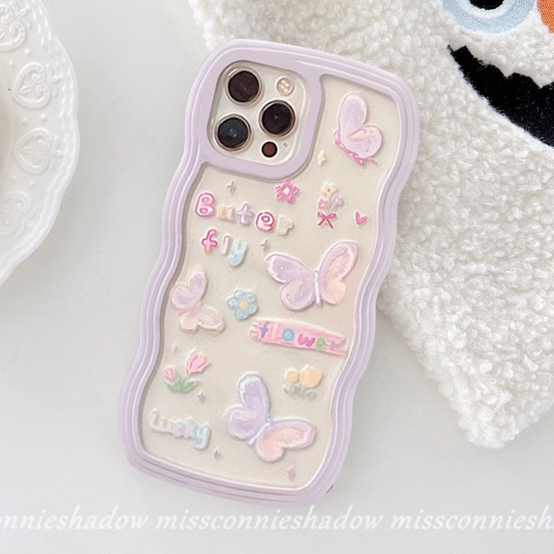 Casing Realme 10 C15 C11 C25 9i 8I 9 9Pro+ C35 C12 C25Y C33 C30 C25s C21Y 7I 7 8 6i 5i C3 5 5s C20A C20 C11 2021 C20A C2 Cute Butterfly Flower Wave Edge Soft TPU Phone Case Cover