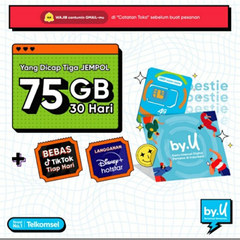 Sim Card by.U by U 75 GB 30 Hari free 12.50 GB