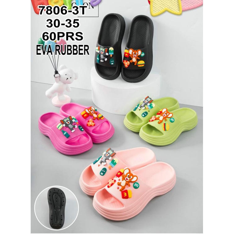 Sandal Fuji Anak Perempuan EVA Rubber Wedges Jibbitz Tom Jerry / Winnie The Pooh / Chibi Boba Korean Import Size 30-35 Winola Collection WNL 7806