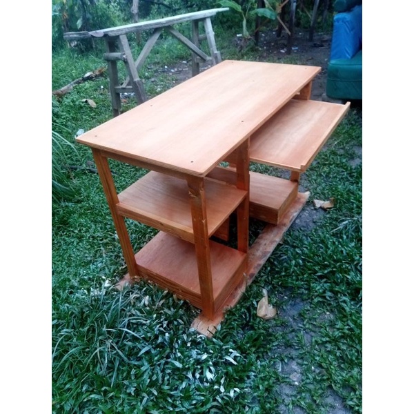meja komputer kayu jati belanda+tripblok
