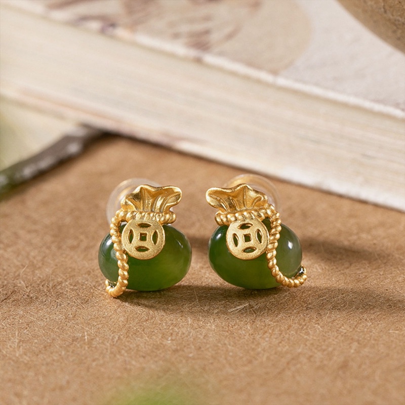 Fancyqube Anting S925 Sterling Silver Lapis Emas Hias Batu Akik Merah Gaya Vintage Untuk Wanita